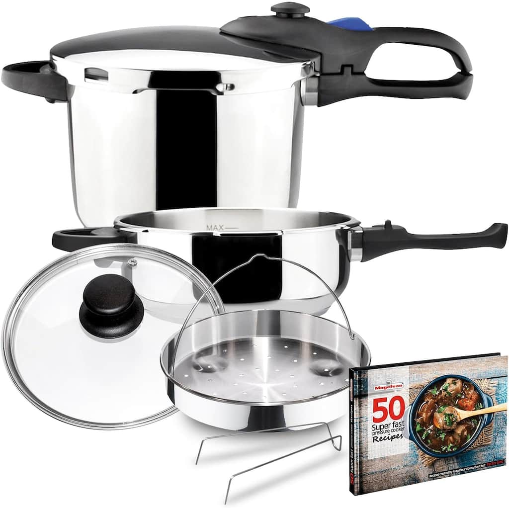 Magefesa Favorit Six Stainless Steel Pressure Cooker Set, 3.2 & 6.3 Qts