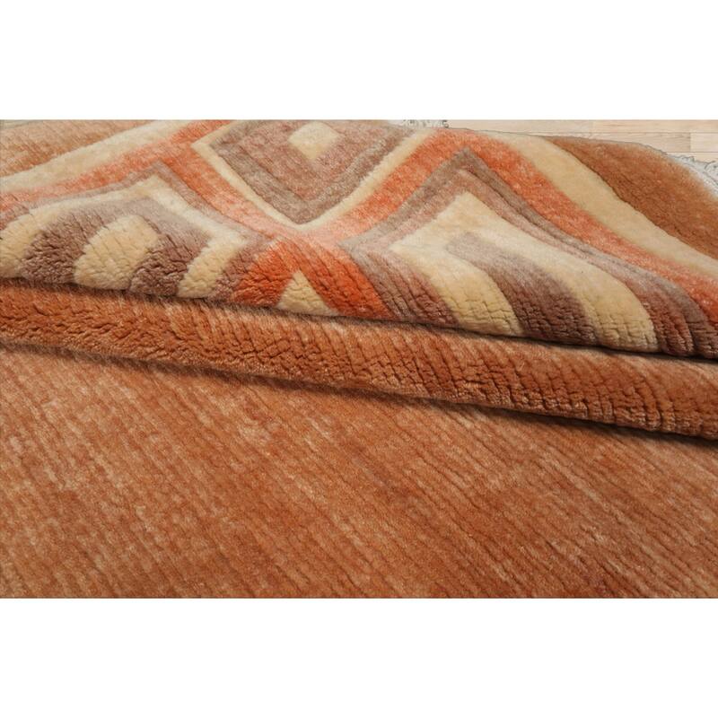 8'3''x11'6'' Hand Knotted Wool Peach Tibetan Modern Plush Pile Rug - 8' 3'' x 11' 6''