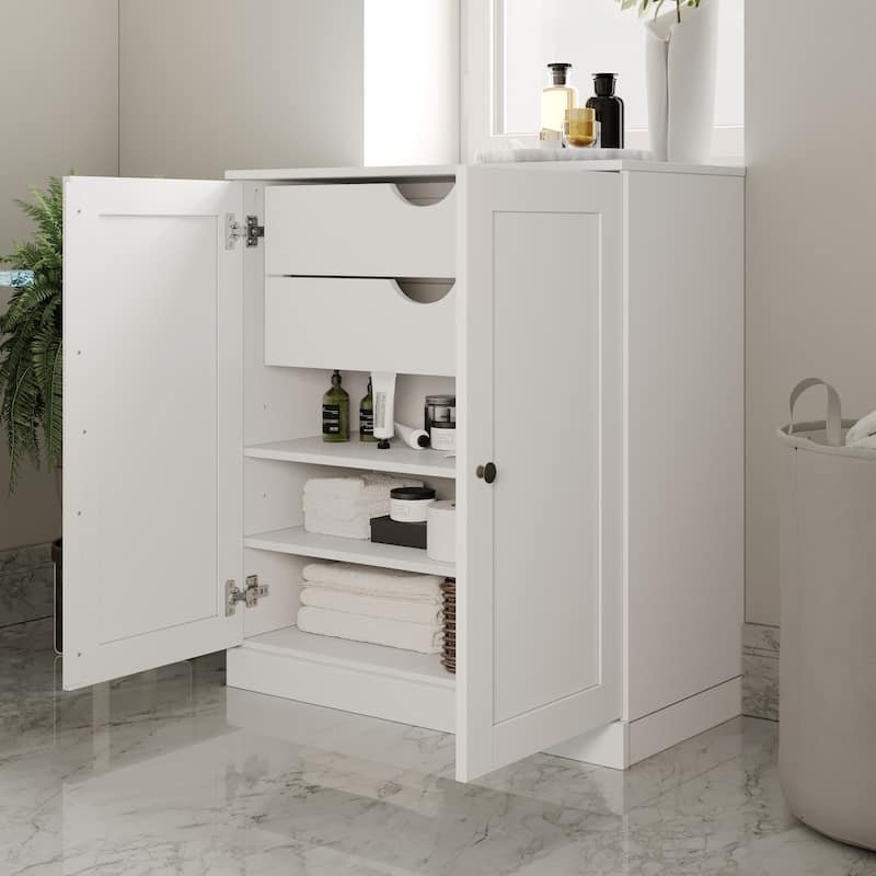 Palace Imports 100% Solid Wood 32" Bathroom Storage Cabinet with Shaker Doors, 2-Drawers and Adjustable Shelves - White