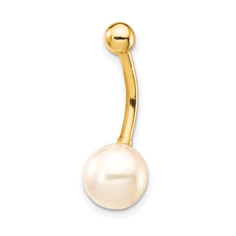 Curata Solid 14k Yellow Gold 8mm Freshwater Cultured Pearl Belly Ring (8mm x 24mm)