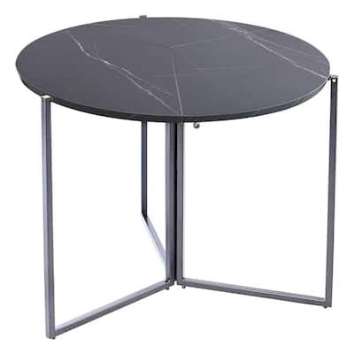 Black Carrera Foldable Round Trifold Table 35" Space-Saving Multi-Use