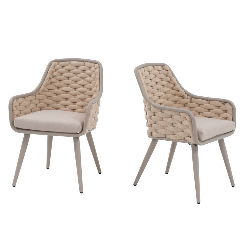 Outdoor 2-Piece Metal Arm Dining Chairs With Cushions