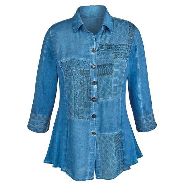 Women's Tunic Top - Chambray Denim Button Down Shirt