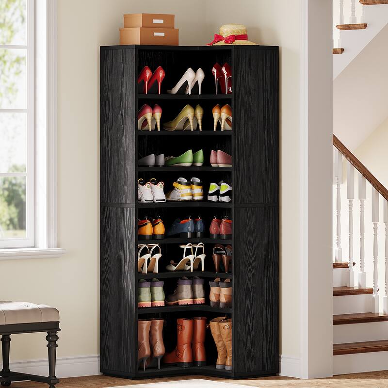 40 Pairs Tall Shoe Cabinet, 9 Tiers White Wooden Shoe Storage Rack for Closet, Entryway