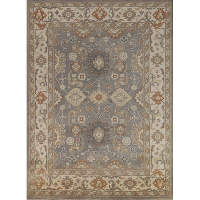 Gray Ivory Oushak Indian Area Rug Handmade Wool Carpet - 7'10" x 10'3"