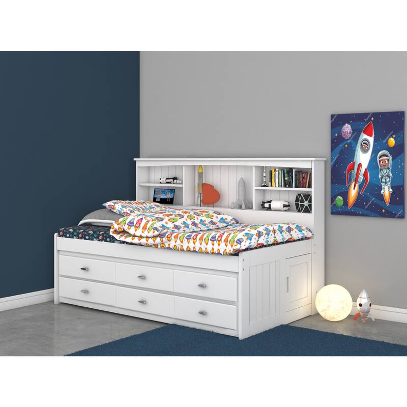 Twin Bookcase Daybed with Drawers - White Daybed Frame for Kids Bedroom