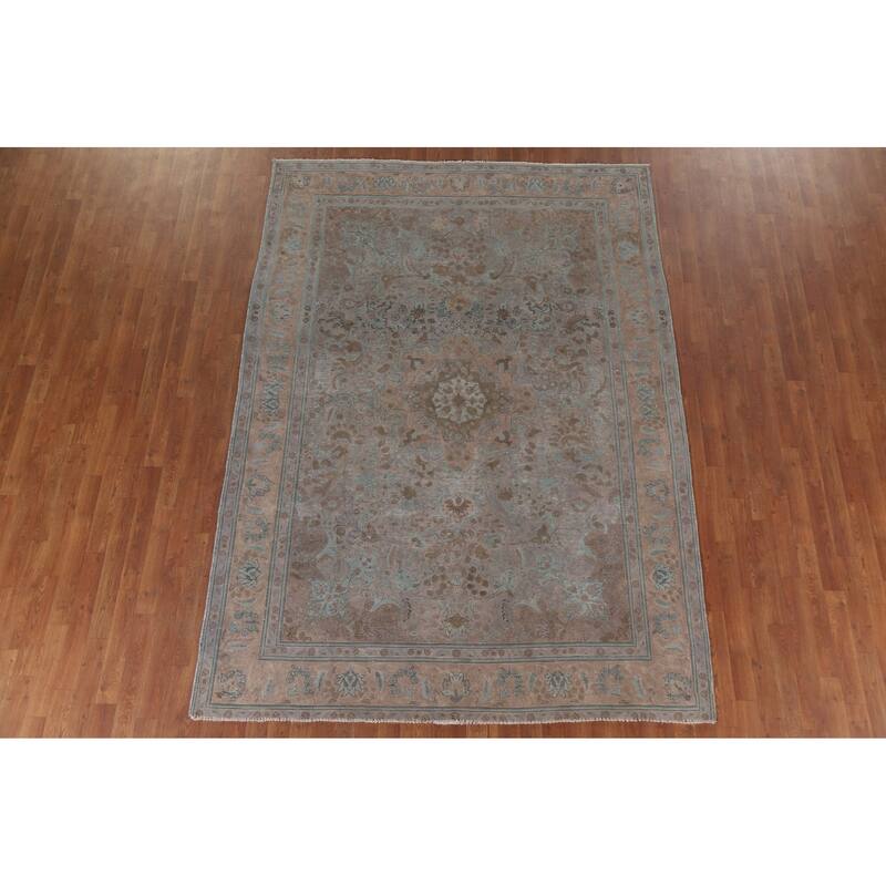 Hand Knotted Oriental 100% Wool Carpet Traditional Floral Brown Tabriz Area Rug - 9' 4'' X 6' 8''