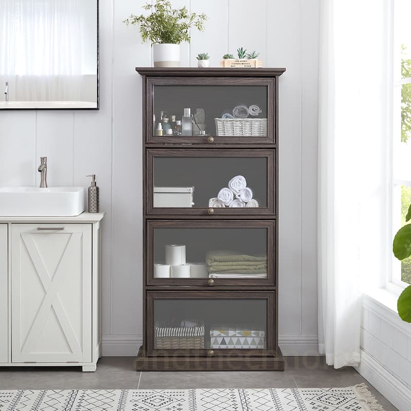 4-Tiers MDF Cabinet With Flip up Glass Doors