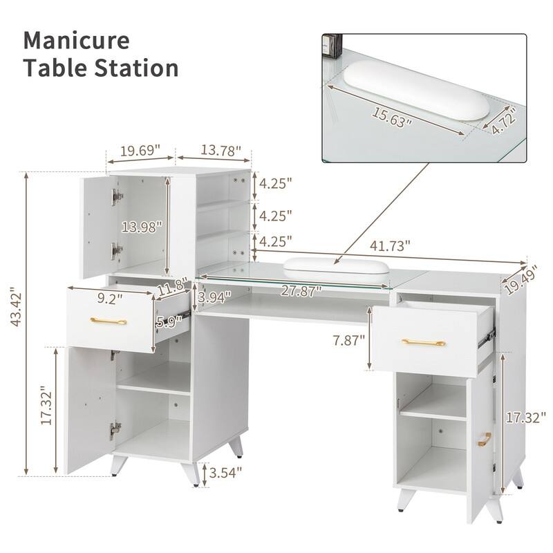 Embossed Particle Board Tempered Glass 55" W Manicure Table