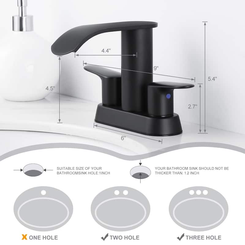 WOWOW 4 in. Centerset Double Handle Waterfall Bathroom Sink Faucet