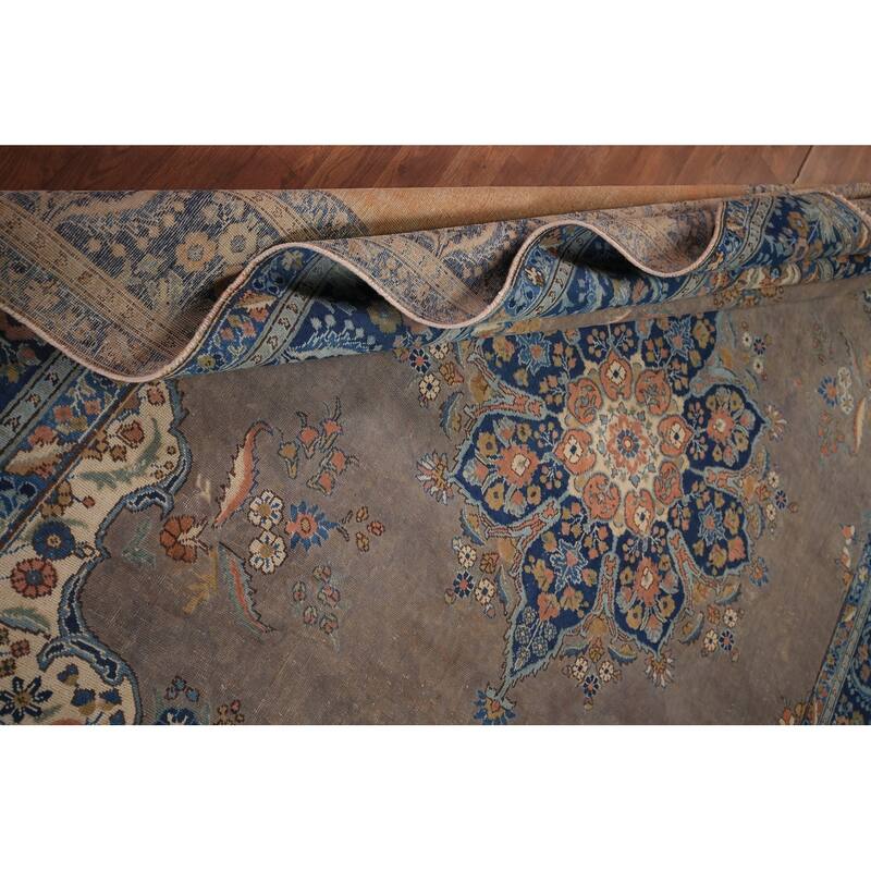 Grey Tabriz Persian Vintage Area Rug Hand-Knotted Bedroom Wool Carpet - 7'10" x 11'0"