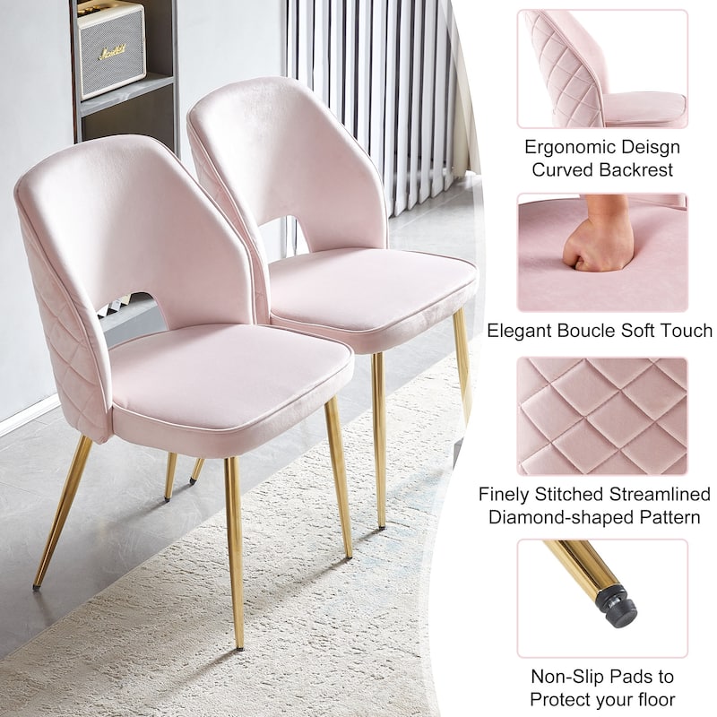 Velvet Dining Chairs with Metal Legs and Hollow Back Upholstered Dining Chairs Set of 4