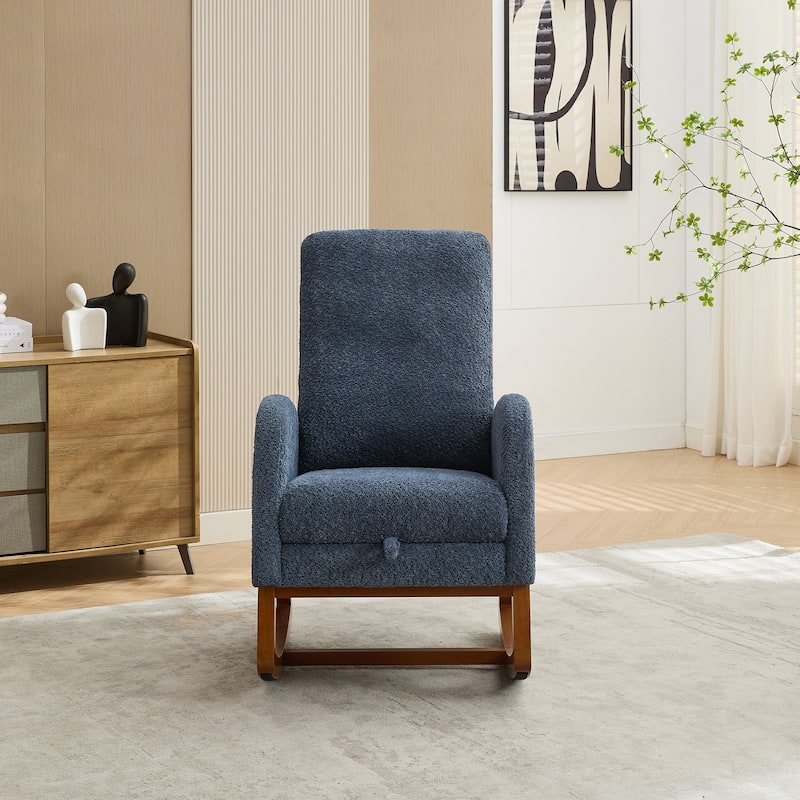 Living Room Rocking Accent Chair with Retractable Footrest - Navy