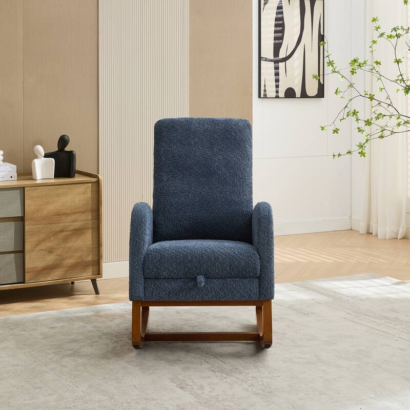 Navy 25.4" Boucle Rocking Chair with Footrest