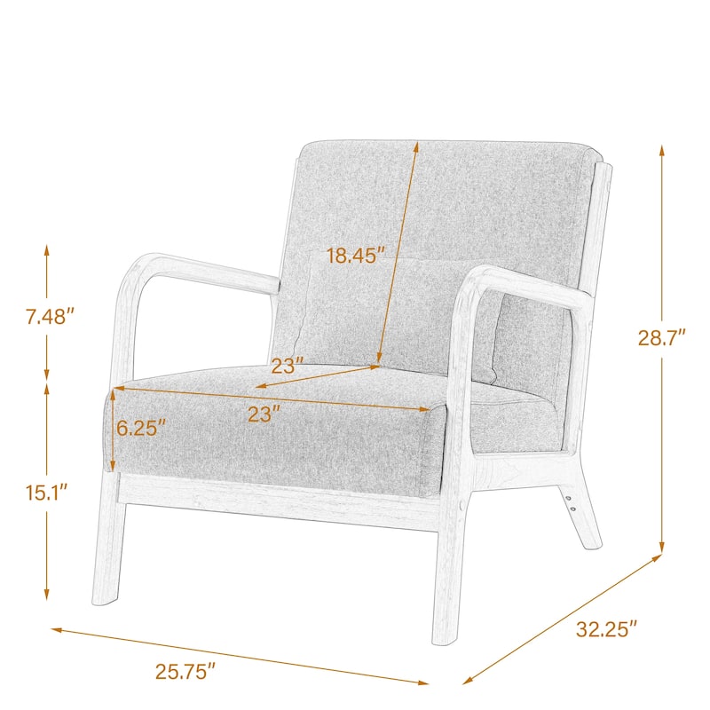 Mid Century Solid Wood Upholstered Accent Chair