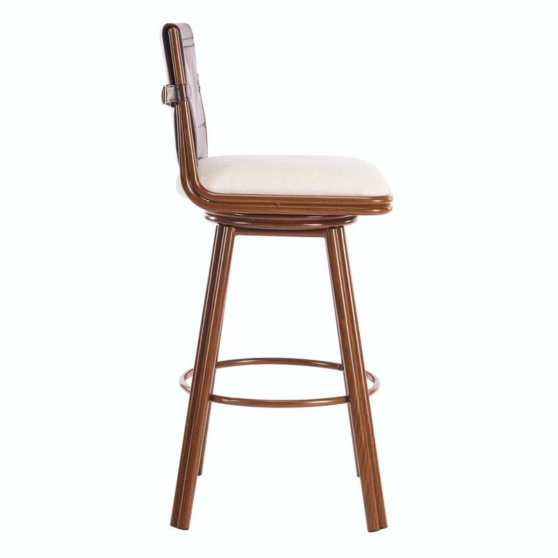 Sibyl Upholstered Swivel Bar Stool Set of 2, Walnut Metal Frame, Beige