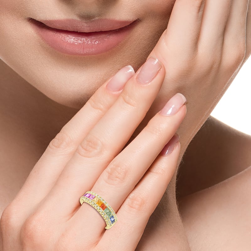EFFY 14K Gold Diamond Multi Sapphire Ring