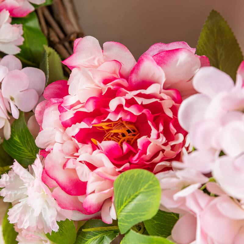 Glitzhome Pink Hydrangea, Peony & Cherry Wreath Garland