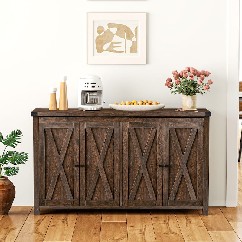 Moasis 55-inch Farmhouse Four-Door Buffet Cabinet Storage Kitchen Sideboard Buffet Table