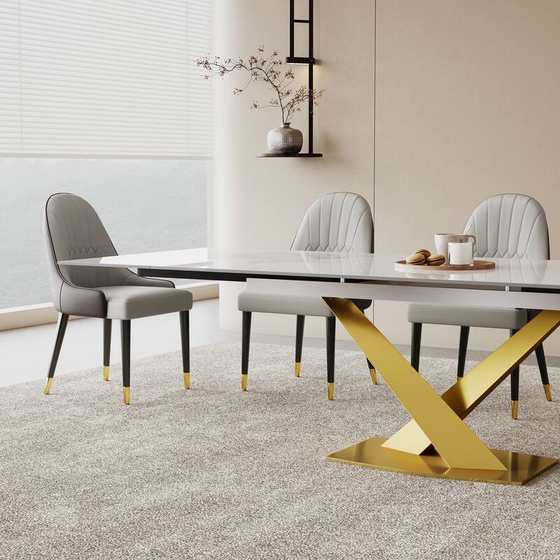 9 - Piece 94.48'' Extendable Sintered Stone Dining Table with 8 Chairs Dining Set