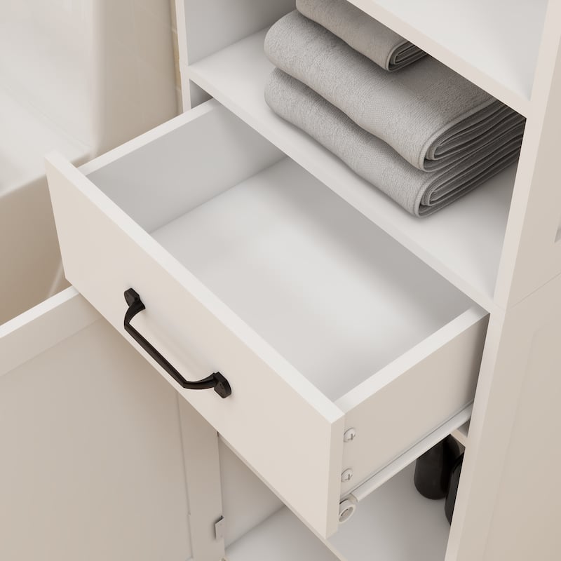 Anmytek White Tall Narrow Storage Cabinet with Drawer and Adjustable Shelves