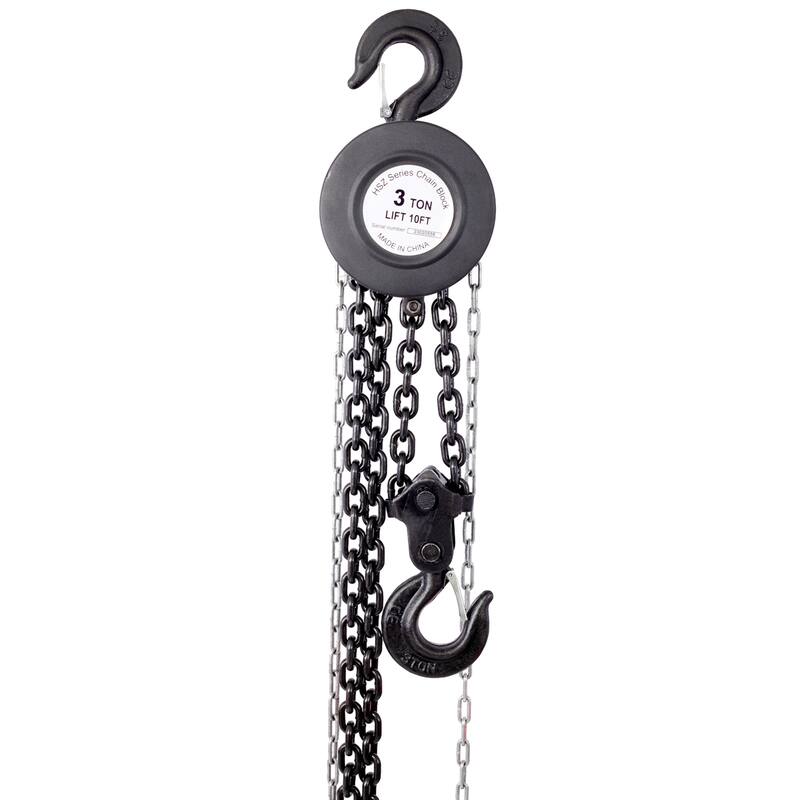 Chain hoist 4400 lbs. Black 10 ft. Steel Manual Chain Hoist Log Hook with 2 Heavy Duty Hooks - Black