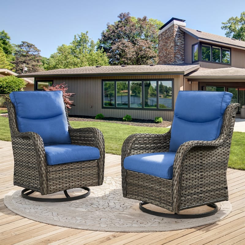 Outside Patio Wicker Swivel Chair Set of 2 - Grey - Blue - Grey