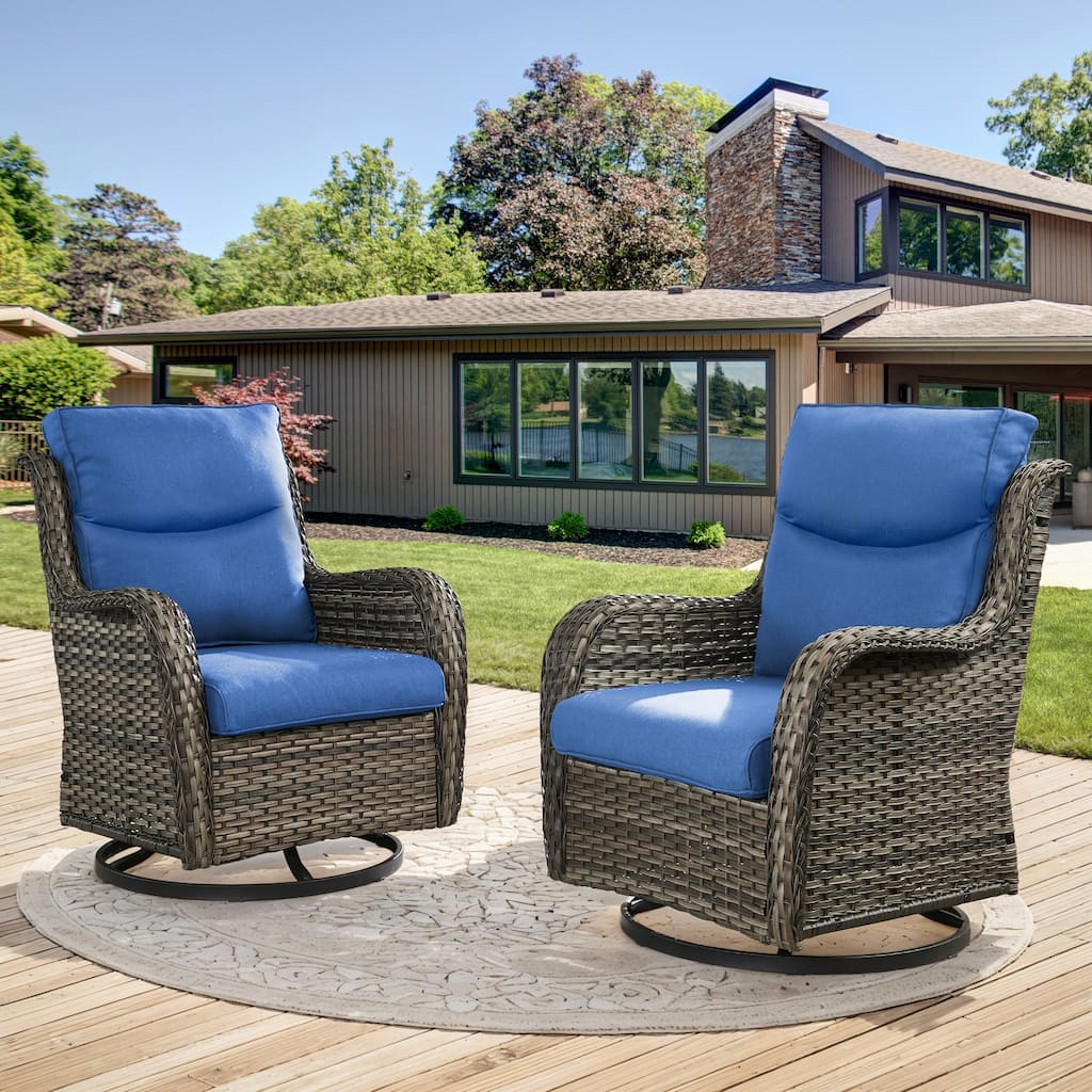 Outside Patio Wicker Swivel Chair Set of 2 - Grey