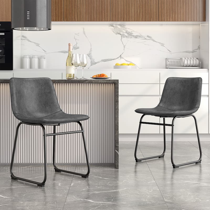 Bar Stools Faux Leather Counter Stools with Back Armless Dining Chairs (Set of 2) - 18in Grey - Short