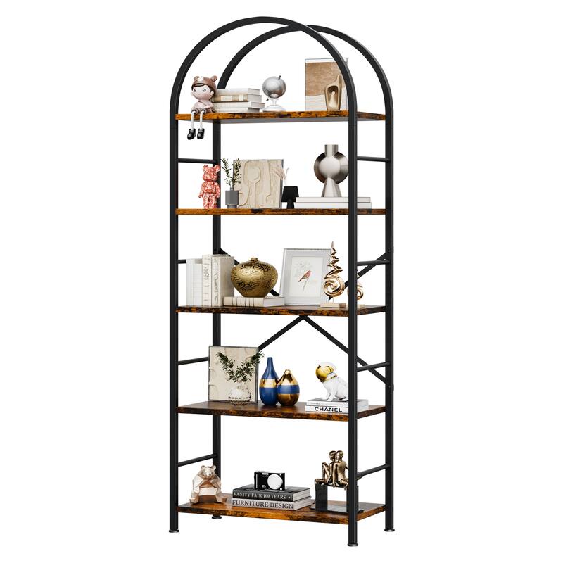 Futzca 5 Tiers Bookshelf Arched, Wooden Bookcase Display Rack