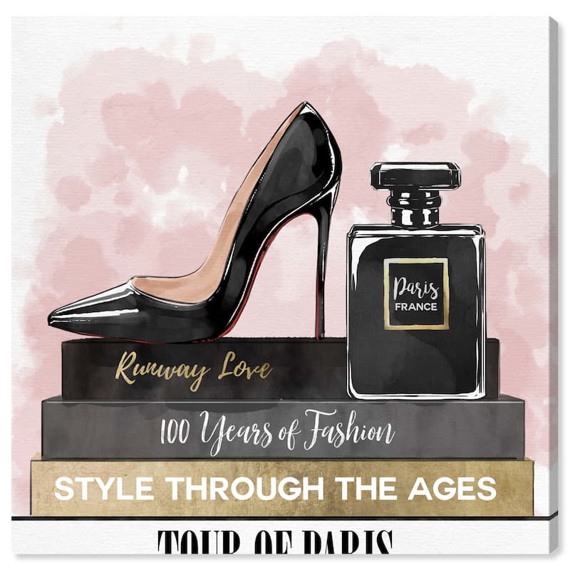 Wynwood Studio Canvas Fashion and Glam Glam Heels and Books Simple Pink Modern & Contemporary Wall Art Canvas Print