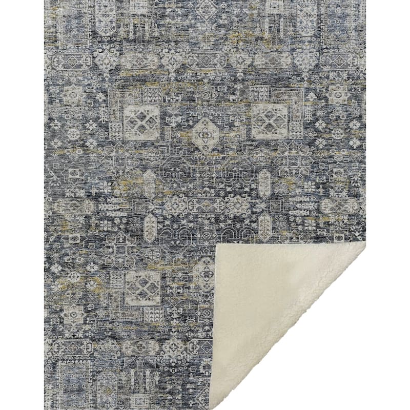 Premium Machine Washable Persian Panel Sherpa Throw Blanket