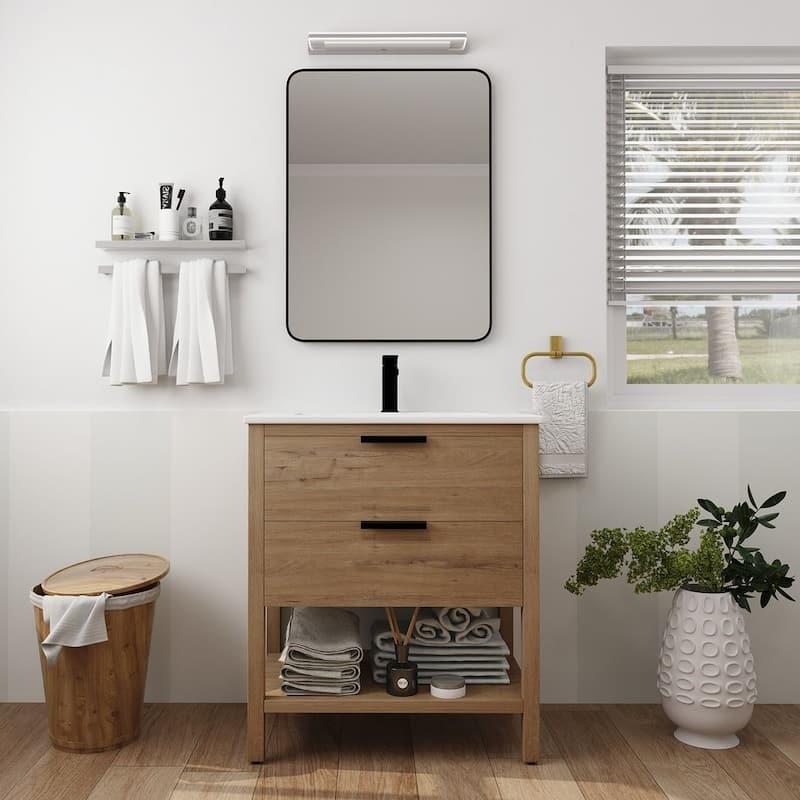 30" Bathroom Vanity with Sink and 2 Soft-Close Drawers - Oak
