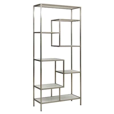Cairo Brushed Nickel and White Marble Modern 80-inch Tall Bookcase