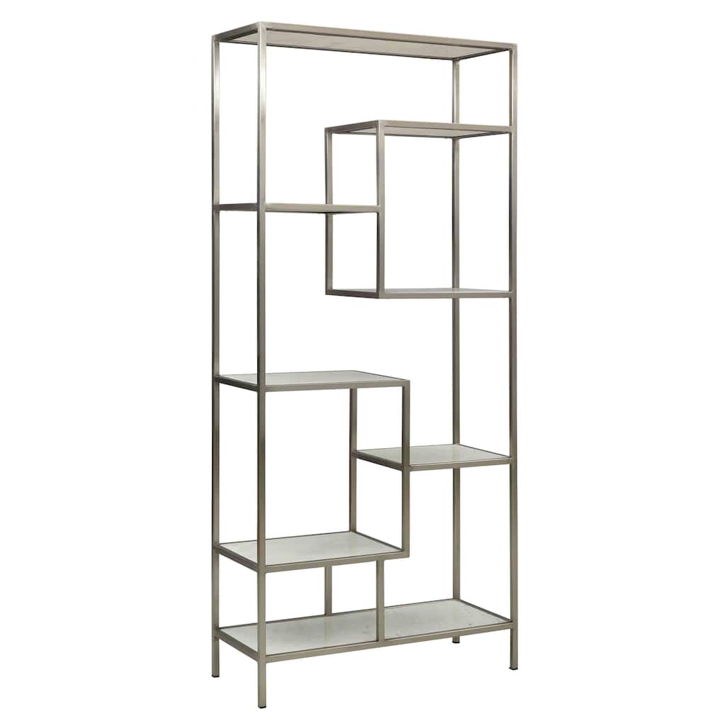 Cairo Brushed Nickel and White Marble Modern 80-inch Tall Bookcase