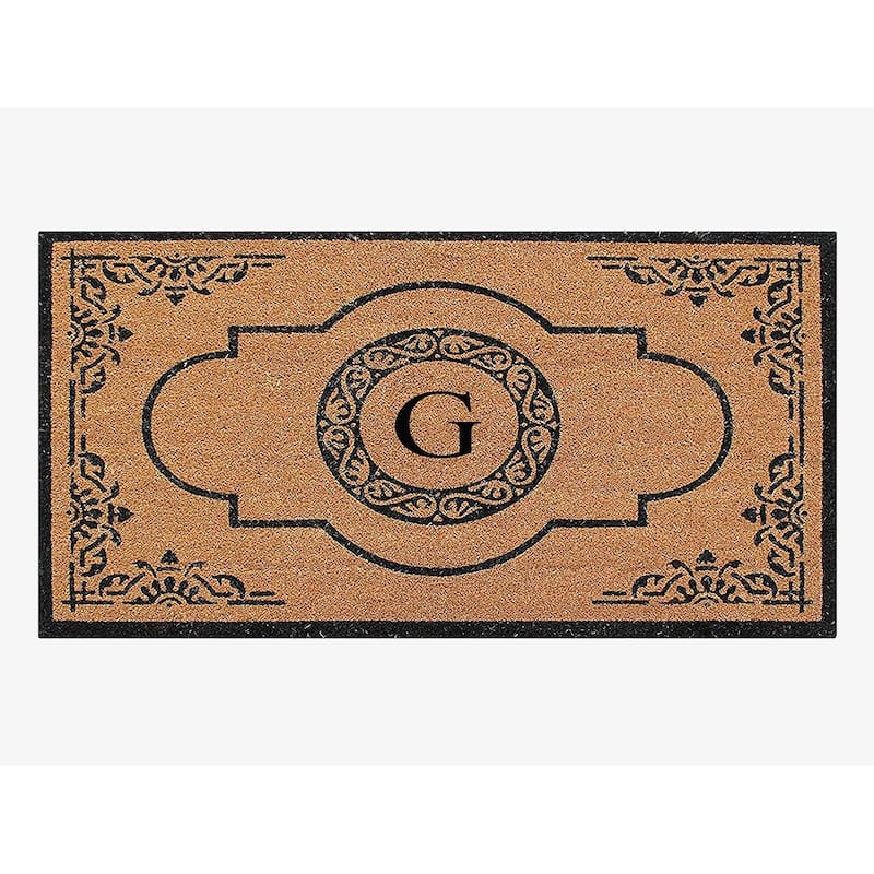 A1HC First Impression Coir and PVC backing Abrilina Hand Crafted Heavy Duty Outdoor Double Doormat 36"X72" - monogrammed g