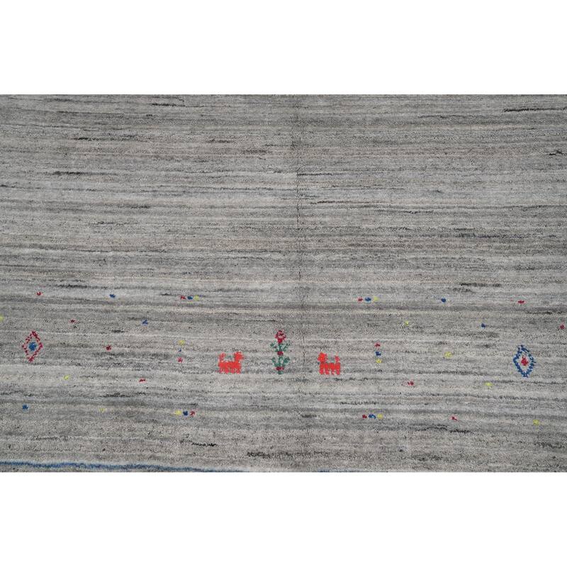 Hand Knotted Oriental Viscose Silk Carpet Tribal Animal Pictorial Greys & Charcoal Gabbeh Area Rug - 11' 10'' X 9' 11''