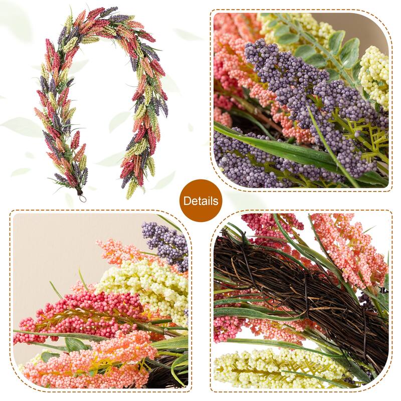 Glitzhome Pink, Purple & Yellow Mixed Heather Wreath Teardrop Garland