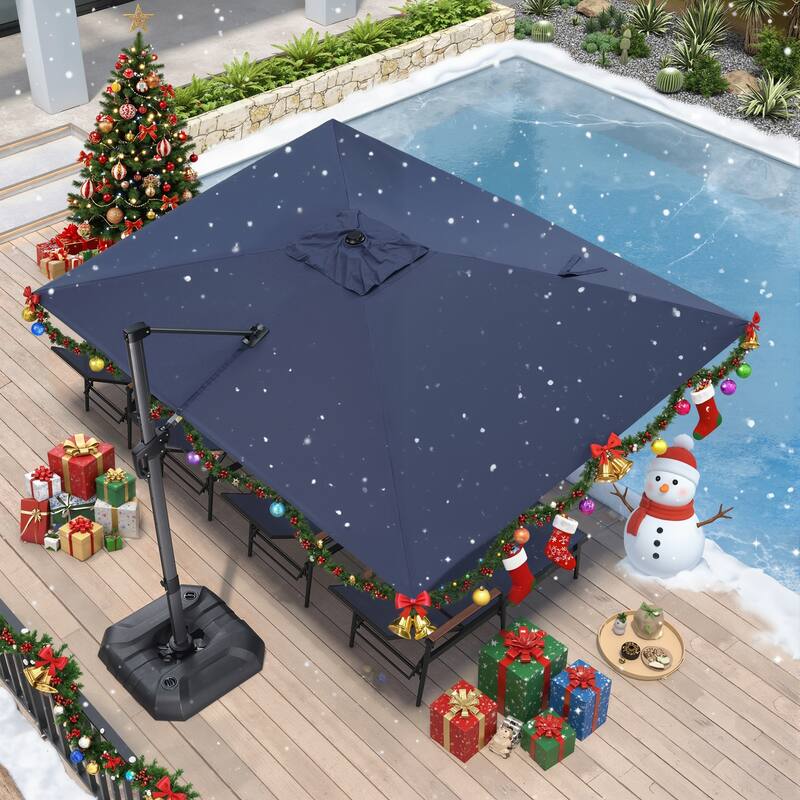 PURPLE LEAF 9 x 11.5 ft 360 Degree Rotation Patio Umbrella With Base