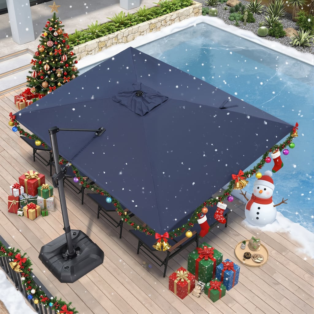 PURPLE LEAF 9 x 11.5 ft 360 Degree Rotation Patio Umbrella With Base