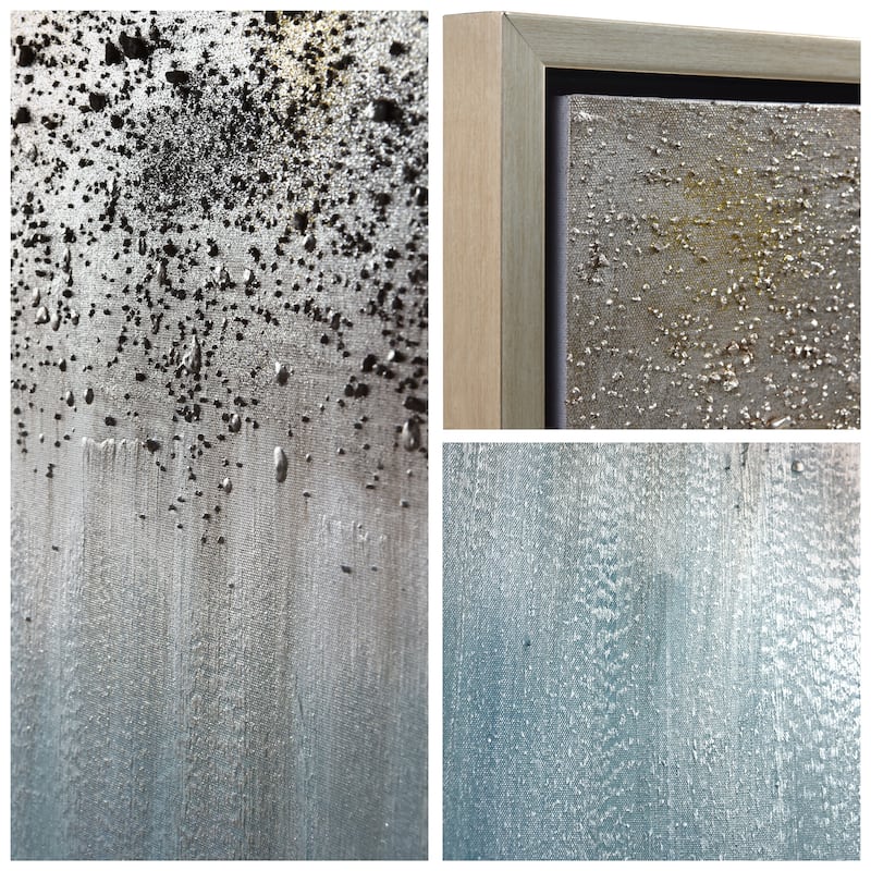 Blue Shadow Textured Glitter Hand Painted Canvas Wall Art