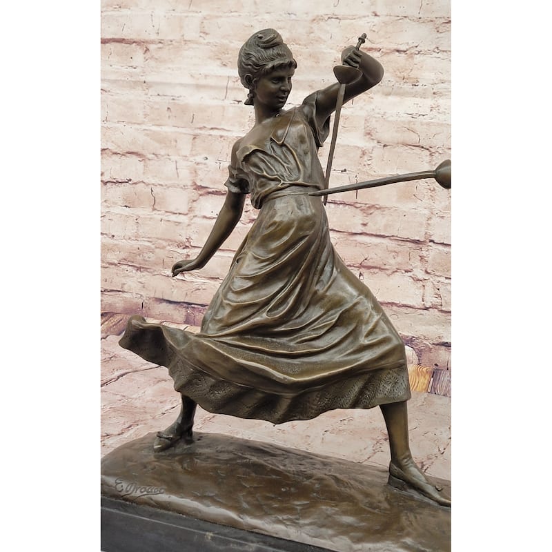 Femmes Fatales Bronze After Edouard Drouot Fencing Foil Sculpture Figurine