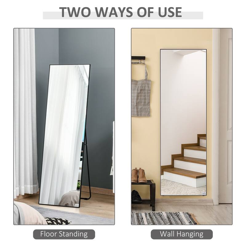 Black Aluminum Alloy Full-Length Dressing Mirror with Steel Bracket - 19.75" W x 63.5" H x 0.75" T