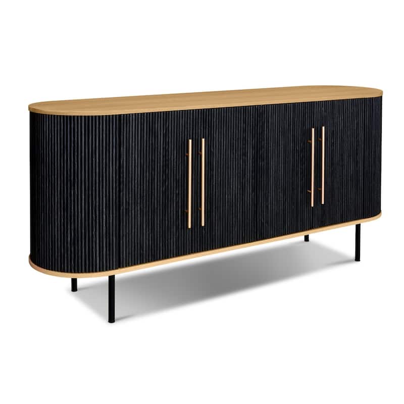 Poly & Bark 71" Black Ribbed Wood Sideboard With Oak Accents