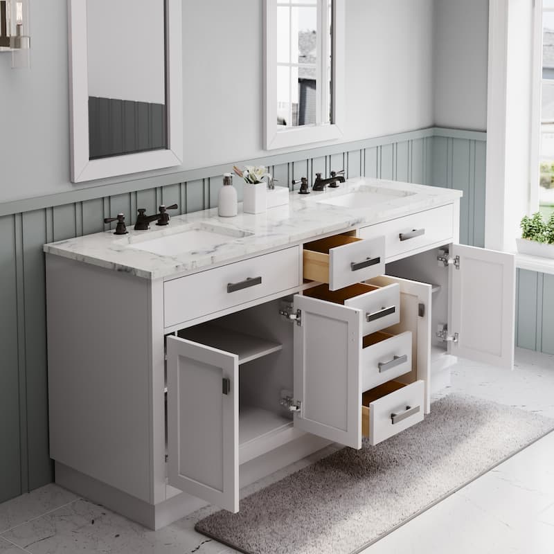 Hartford Marble Countertop Bath Vanity in White with Classic Faucet