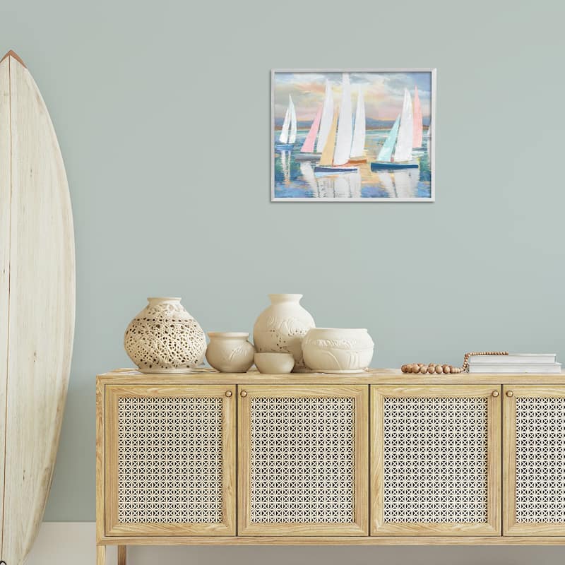 Stupell Abstract & Pastel Sailboat Fleet Framed Giclee Art Design By Amber Sterling