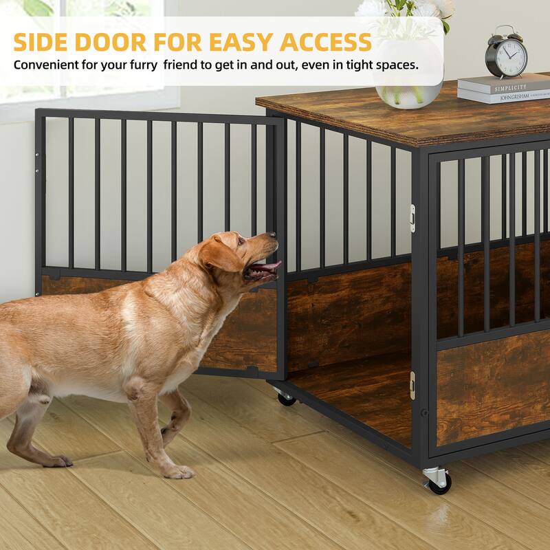 38"/43" Dog Crate Furniture Cage Table with Wheels And Double Doors
