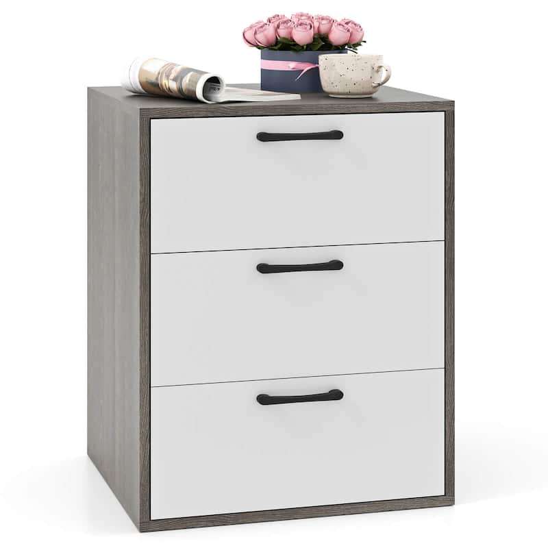 Costway 1/2 PCS 3 Drawer Dresser Chest of Drawer Storage Cabinet with - Gray & White-1 PCS
