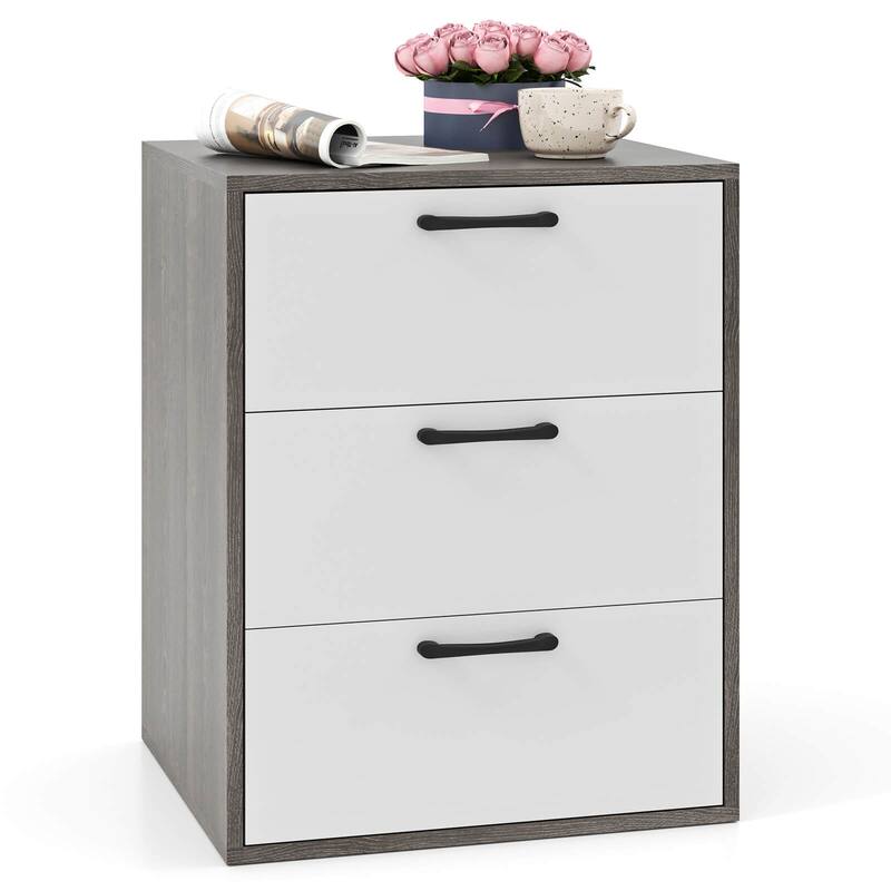 Costway 3 Drawer Dresser Chest of Drawer Storage Cabinet with Wide - Gray & White - 3-drawer