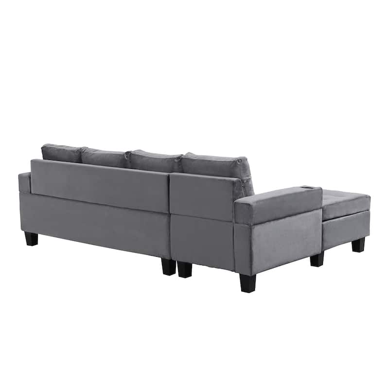 97.8'' Modern 4-Seat Sectional Sofa Set with Left-Hand Storage Chaise Lounge and Built-In Cup Holders for Living Room